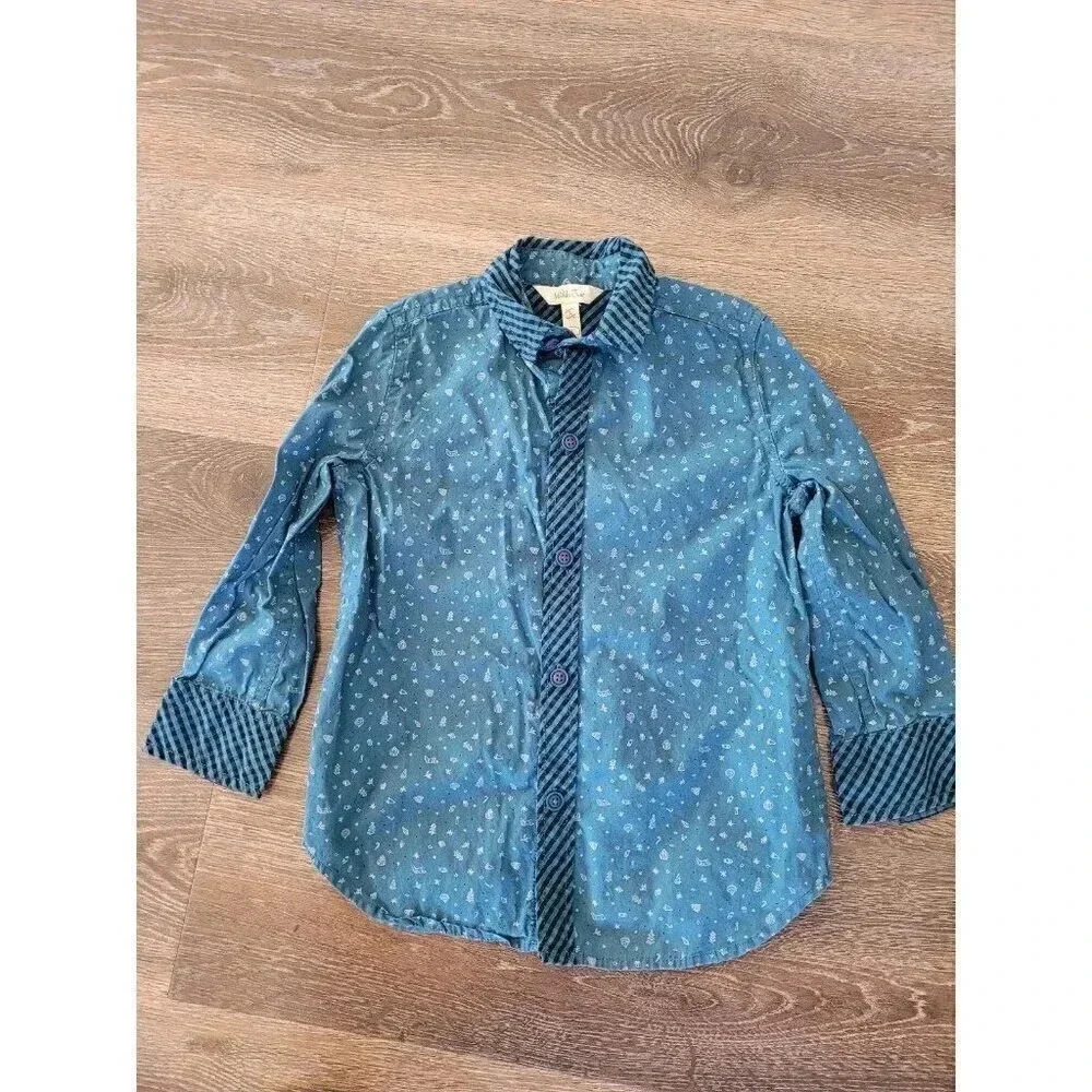 Matilda Jane toddler Christmas pattern button up shirt size 4 #2
